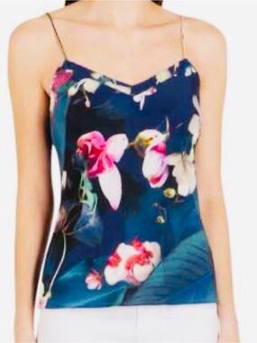 Ted Baker London, Floral Satin Cami Top in Teal & Pink. Strapless, Size S
